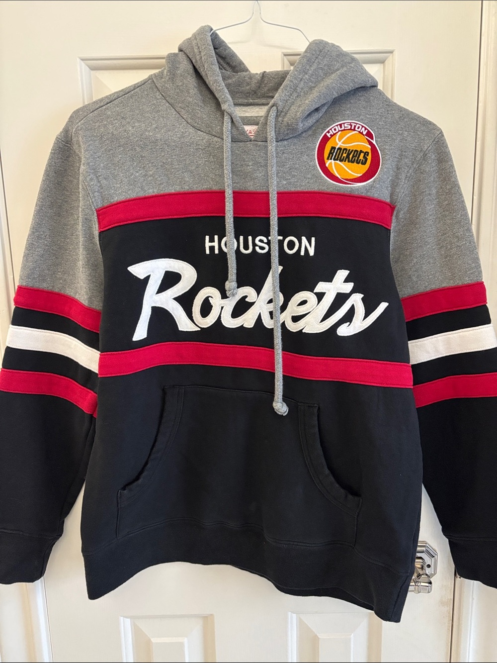 Mitchell and Ness Houston Rockets Grey Black Red Pullover Hoodie